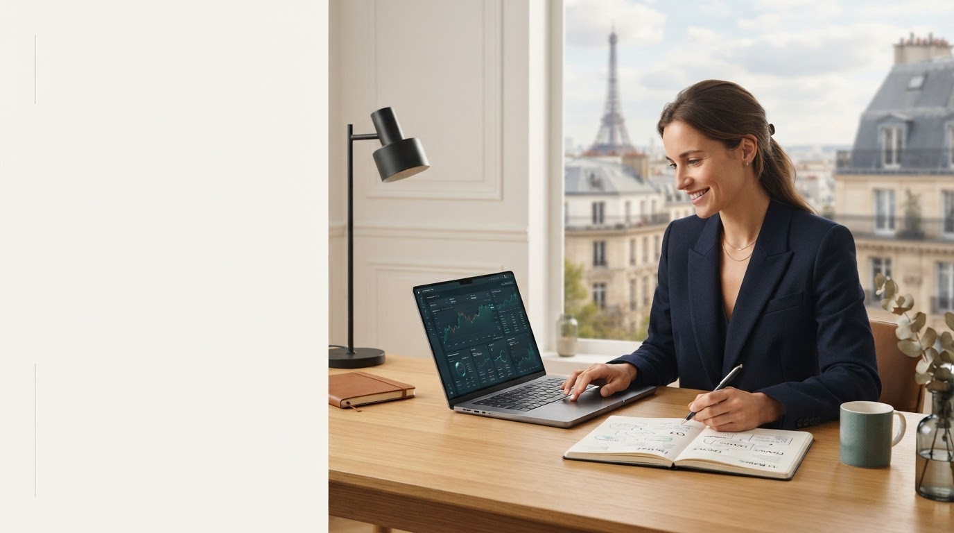 FinancePulse AI — espace de travail calme évoquant l'analyse de données financières